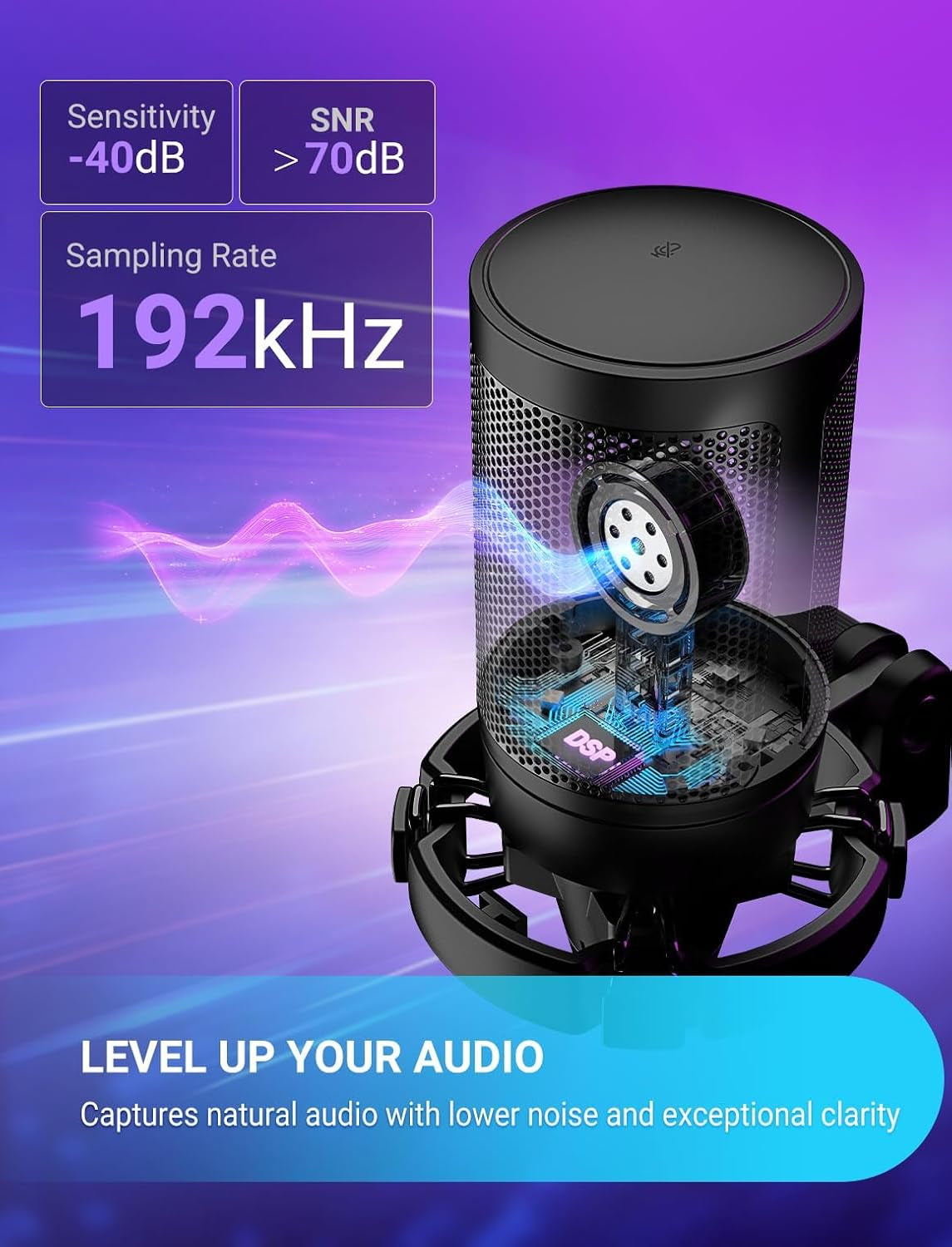 Ampligame A6V USB Gaming Microphone, Condenser RGB Mic for Streaming