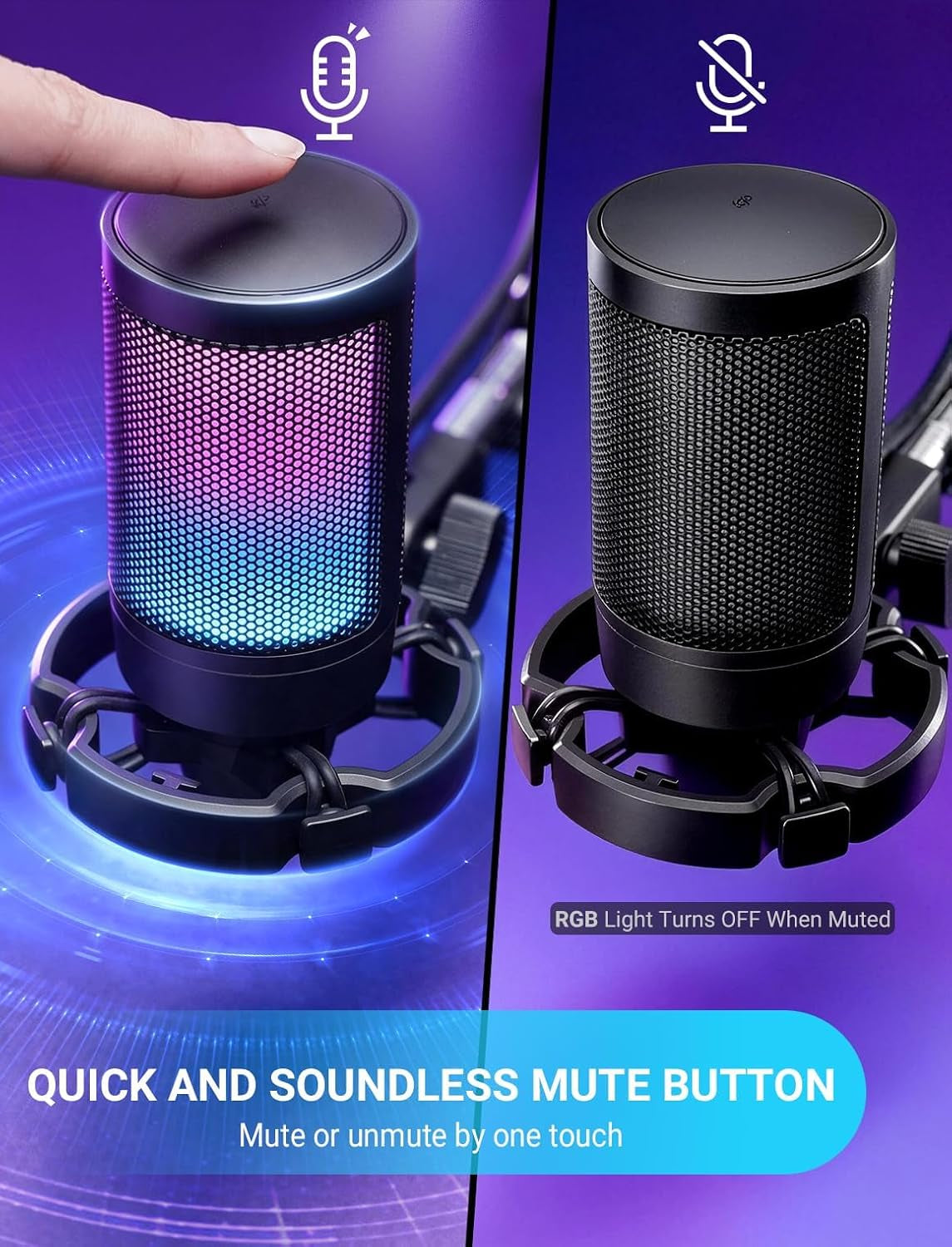 Ampligame A6V USB Gaming Microphone, Condenser RGB Mic for Streaming