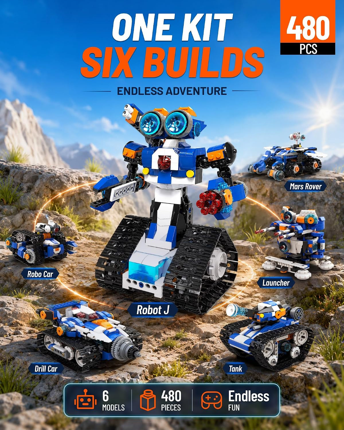 STEM Coding Robot Toy 6-In-1 Building Kit for Boys 8-12 480 Blocks