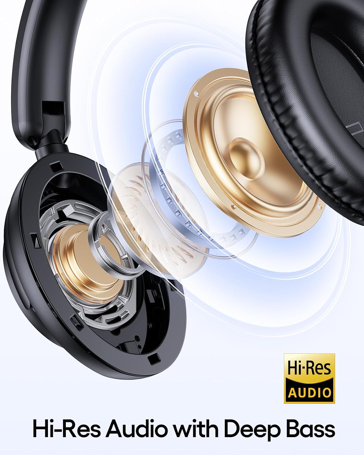 Hybrid Active Noise Cancelling Headphones 100H Playtime Wireless over Ear Bluetooth Headphone with Fast Charging Hi-Res Audio Comfort Earcups Headsets for Travel Home Office Phone PC Black