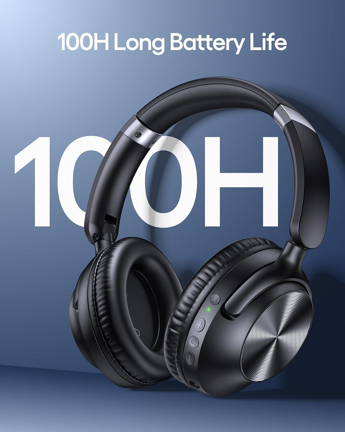 Hybrid Active Noise Cancelling Headphones 100H Playtime Wireless over Ear Bluetooth Headphone with Fast Charging Hi-Res Audio Comfort Earcups Headsets for Travel Home Office Phone PC Black