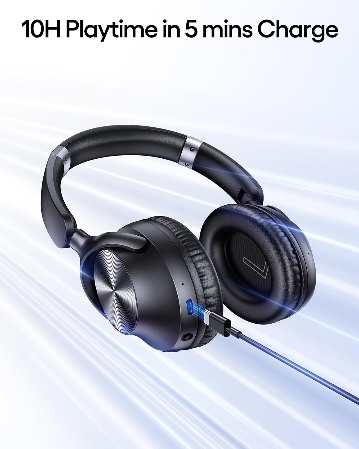 Hybrid Active Noise Cancelling Headphones 100H Playtime Wireless over Ear Bluetooth Headphone with Fast Charging Hi-Res Audio Comfort Earcups Headsets for Travel Home Office Phone PC Black