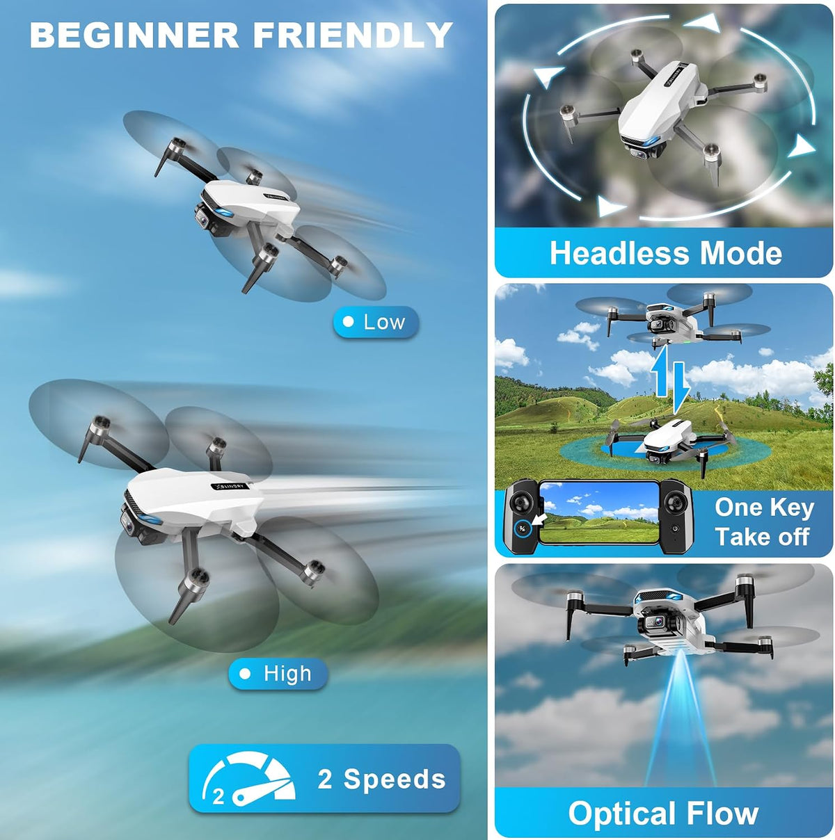 Drones with Camera for Adults 4K, GPS Drone with Auto Return, Follow Me, Circle Fly, Waypoint Fly, Optical Flow, Brushless Motor, Foldable 5G Transmission FPV Quadcopter under 250G