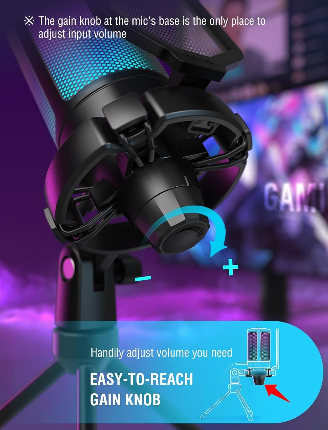 Ampligame A6V USB Gaming Microphone, Condenser RGB Mic for Streaming