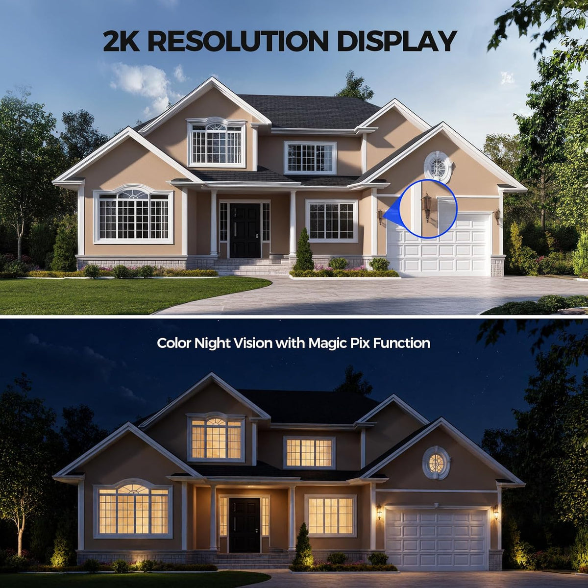 Solar Security Cameras Wireless Outdoor - 2K Night Color Vision Cameras for Home Security, AI Motion Detection, 360° View, Spotlight, 2-Way Audio, Siren, IP67 Waterproof, Sd/Cloud Storage