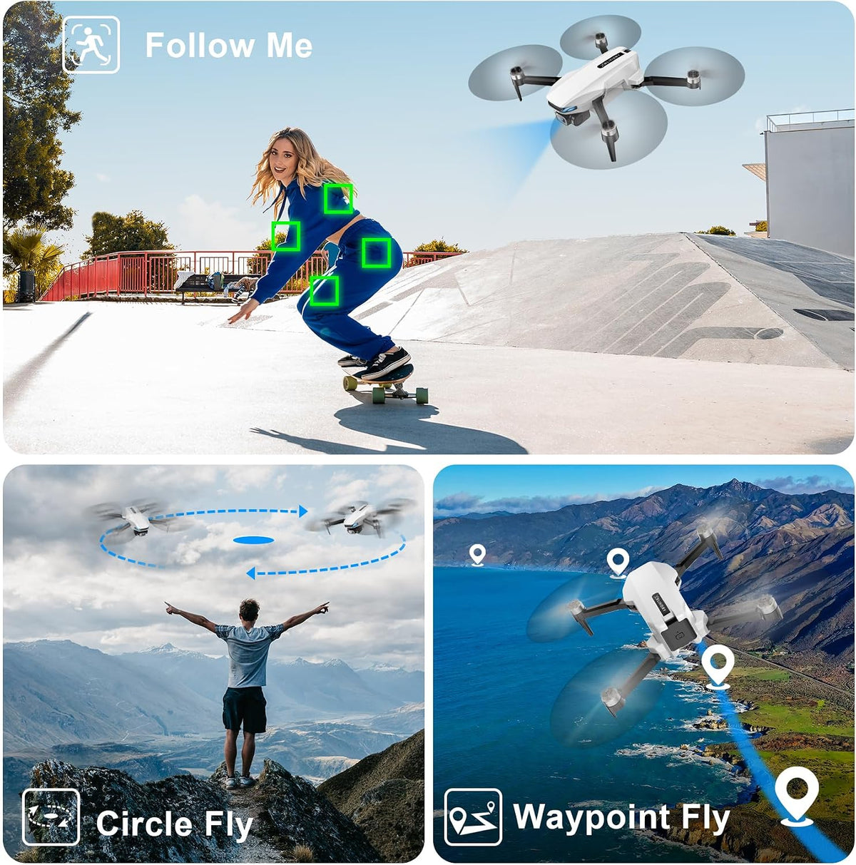 Drones with Camera for Adults 4K, GPS Drone with Auto Return, Follow Me, Circle Fly, Waypoint Fly, Optical Flow, Brushless Motor, Foldable 5G Transmission FPV Quadcopter under 250G