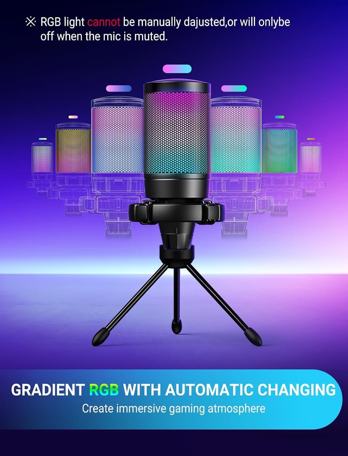 Ampligame A6V USB Gaming Microphone, Condenser RGB Mic for Streaming