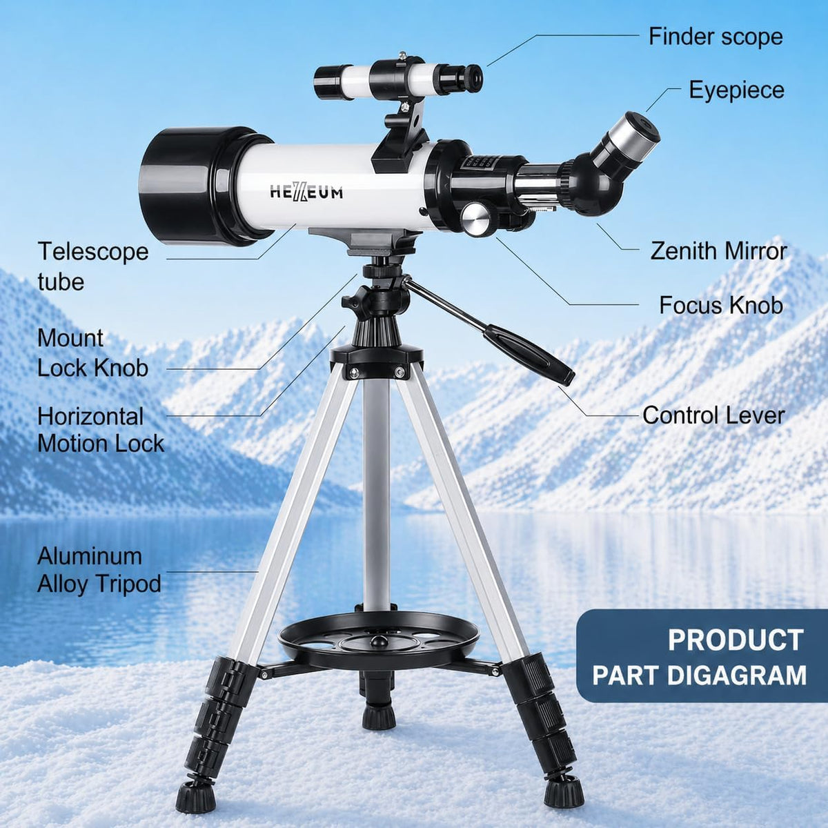 Telescope for Kids, 70Mm/500Mm AZ Refractor for Beginners, White