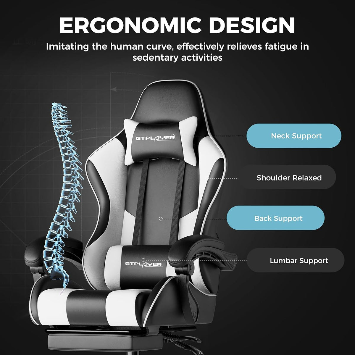 ThroneX Gaming Chair with Footrest & Lumbar Support