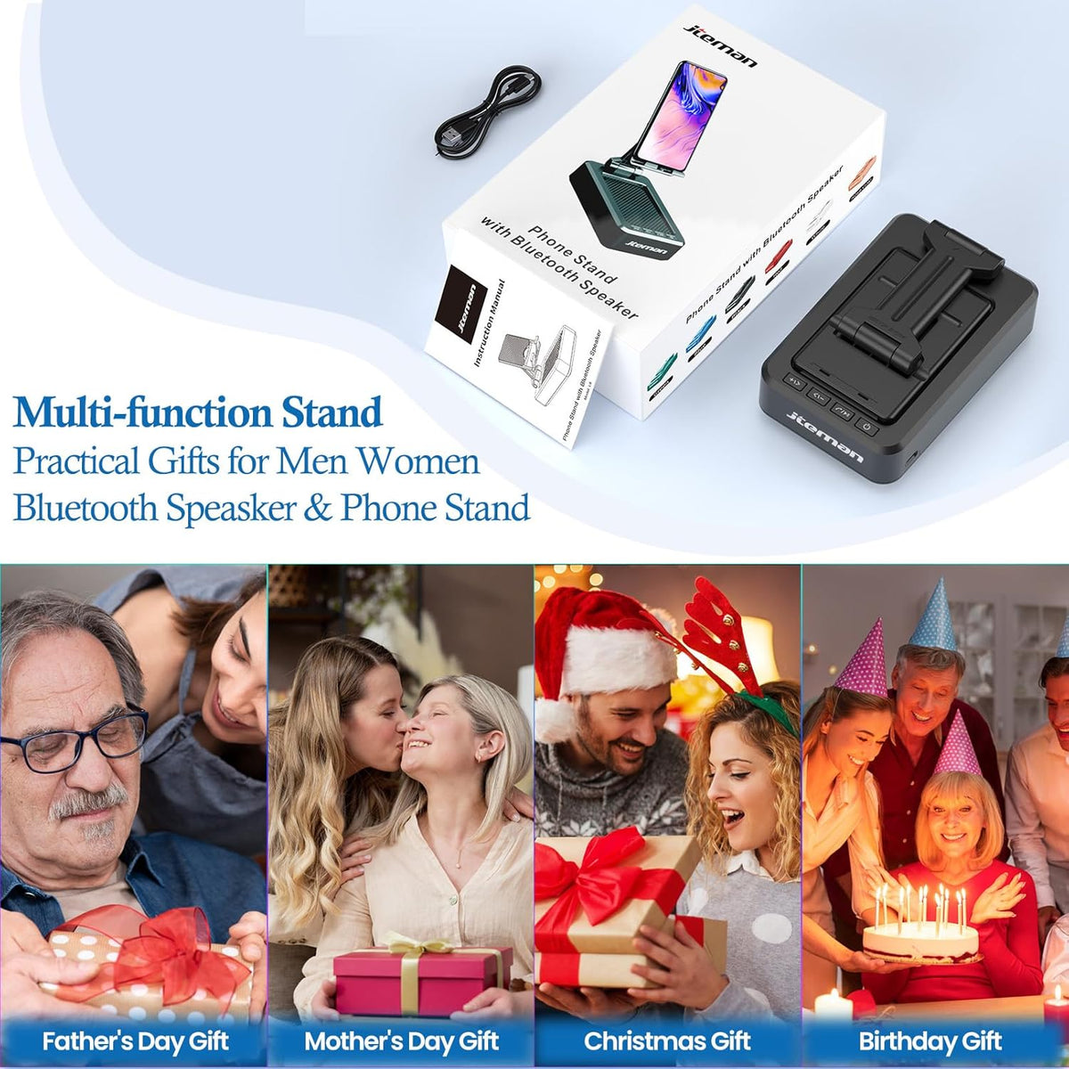 Cell Phone Stand with Bluetooth Speaker,Birthday Gifts for Men Women