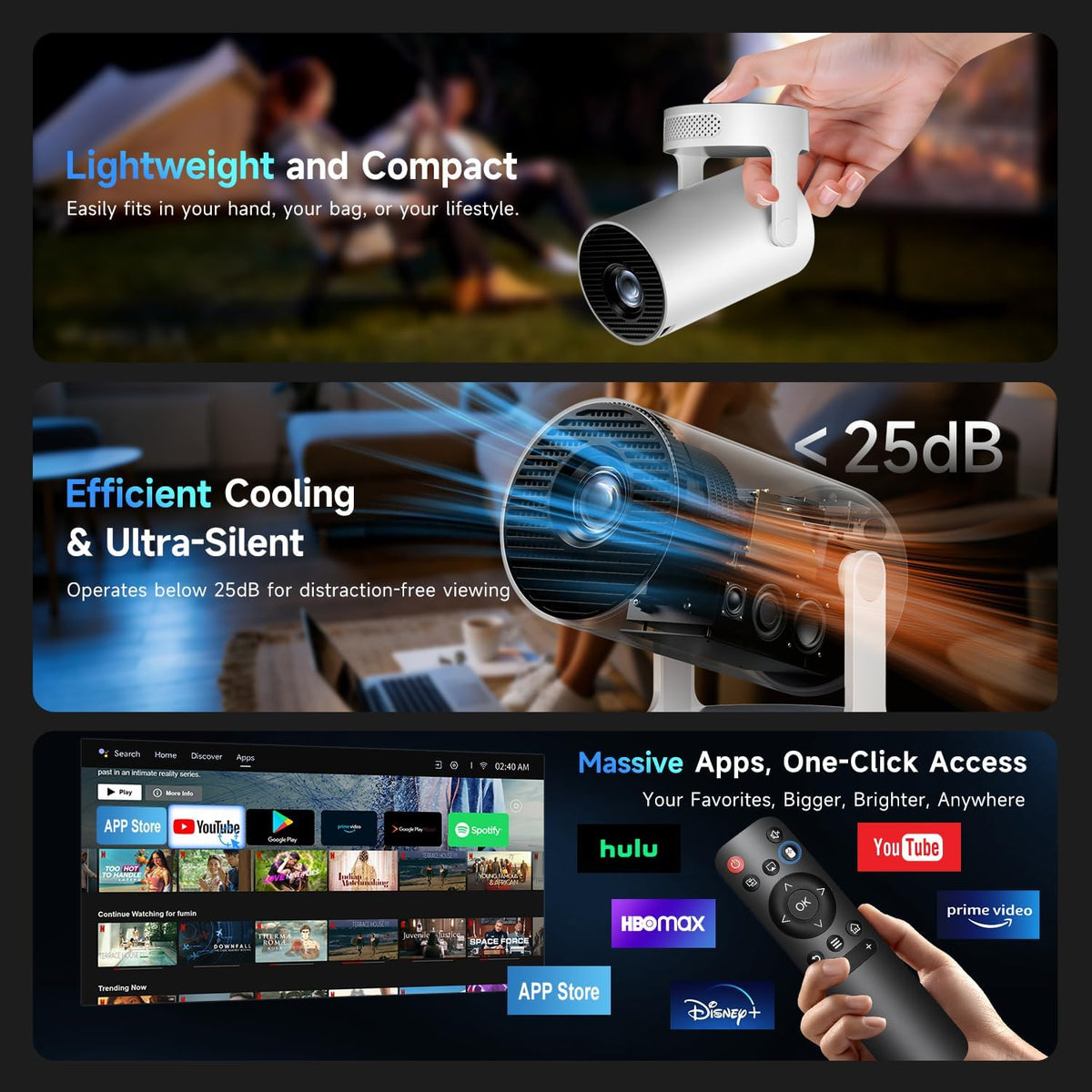 Mini Projector with Wifi 6 and BT 5.4, Built-In Apps 2026 Upgraded