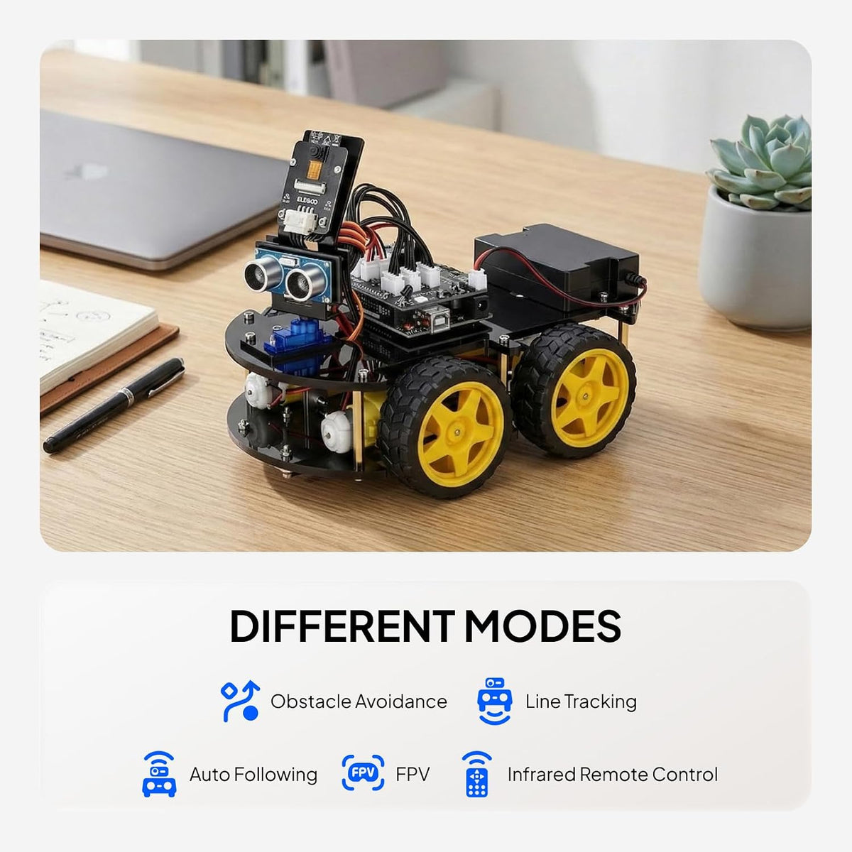 UNO R3 Smart Robot Car Kit V4 with Camera, Compatible with Arduino