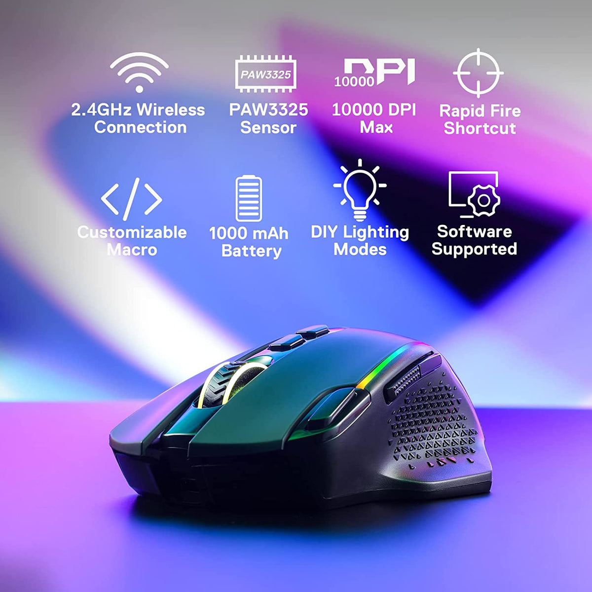 M810 PRO Wireless RGB Gaming Mouse 10000 DPI Remapping Keys
