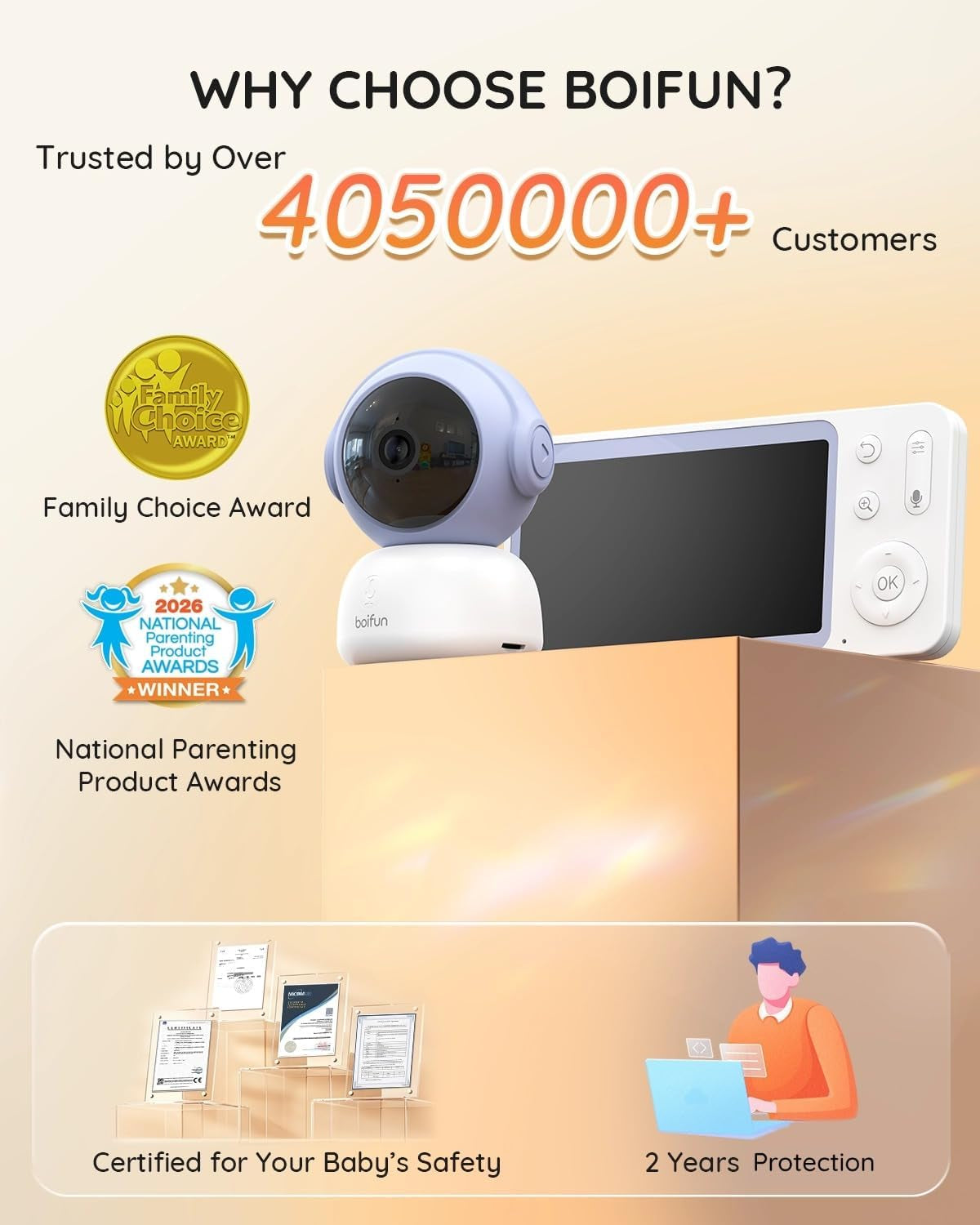 2K Wifi Baby Monitor with App, 5" Night Vision, Safe Encrypted, 2026