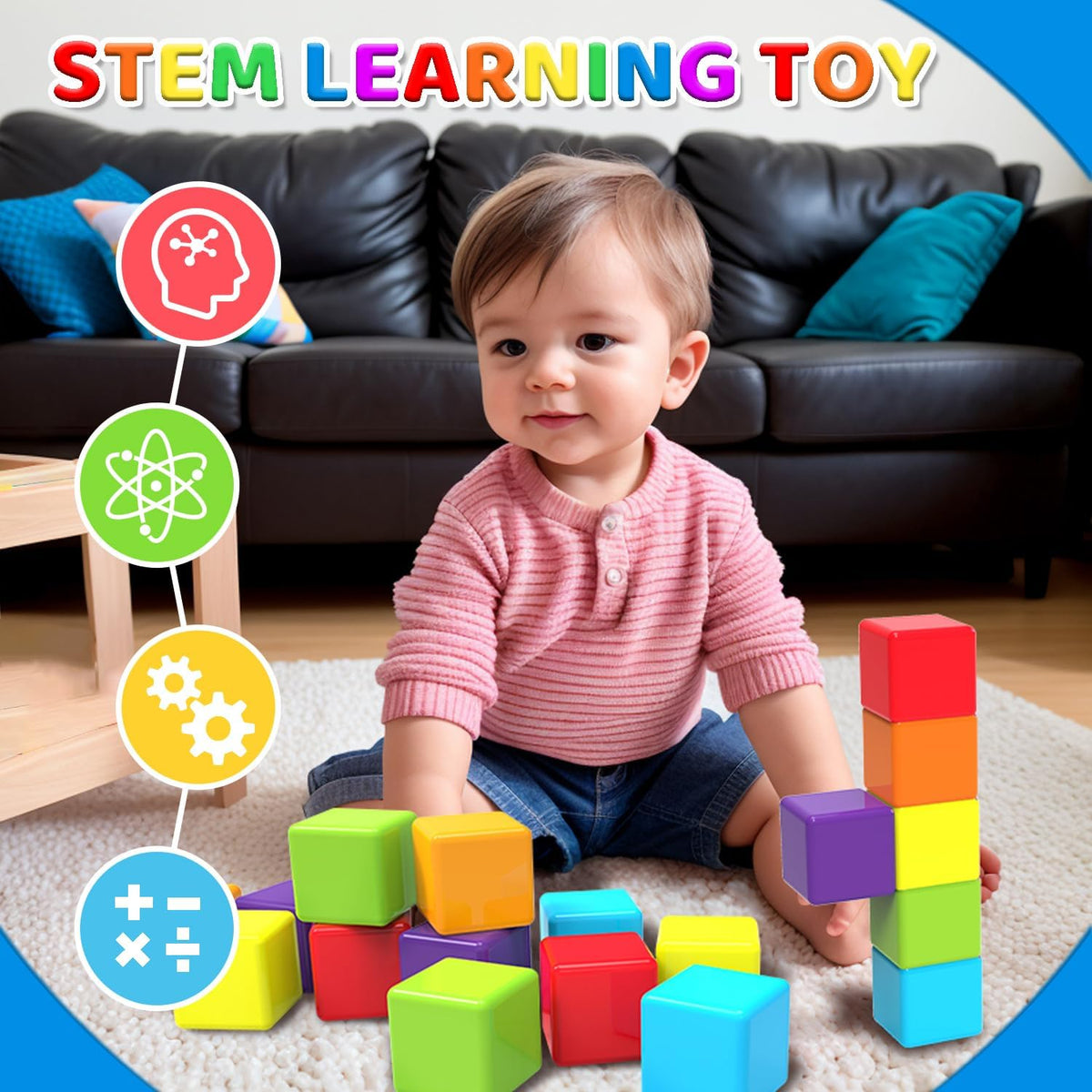 Magnetic Building Blocks Large, 1.65 Inch Stacking Cubes for Toddlers