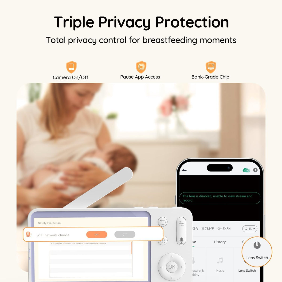 2K Wifi Baby Monitor with App, 5" Night Vision, Safe Encrypted, 2026