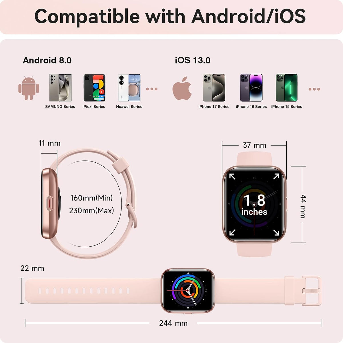 Smart Watches for Women Men, 1.85" Smart Watch Compatible Iphone/Samsung/Android (Answer/Make), Fitness Tracker with Heart Rate/Sleep Monitor, Smartwatch 3ATM Waterproof 120+ Sport Modes, Step Counter