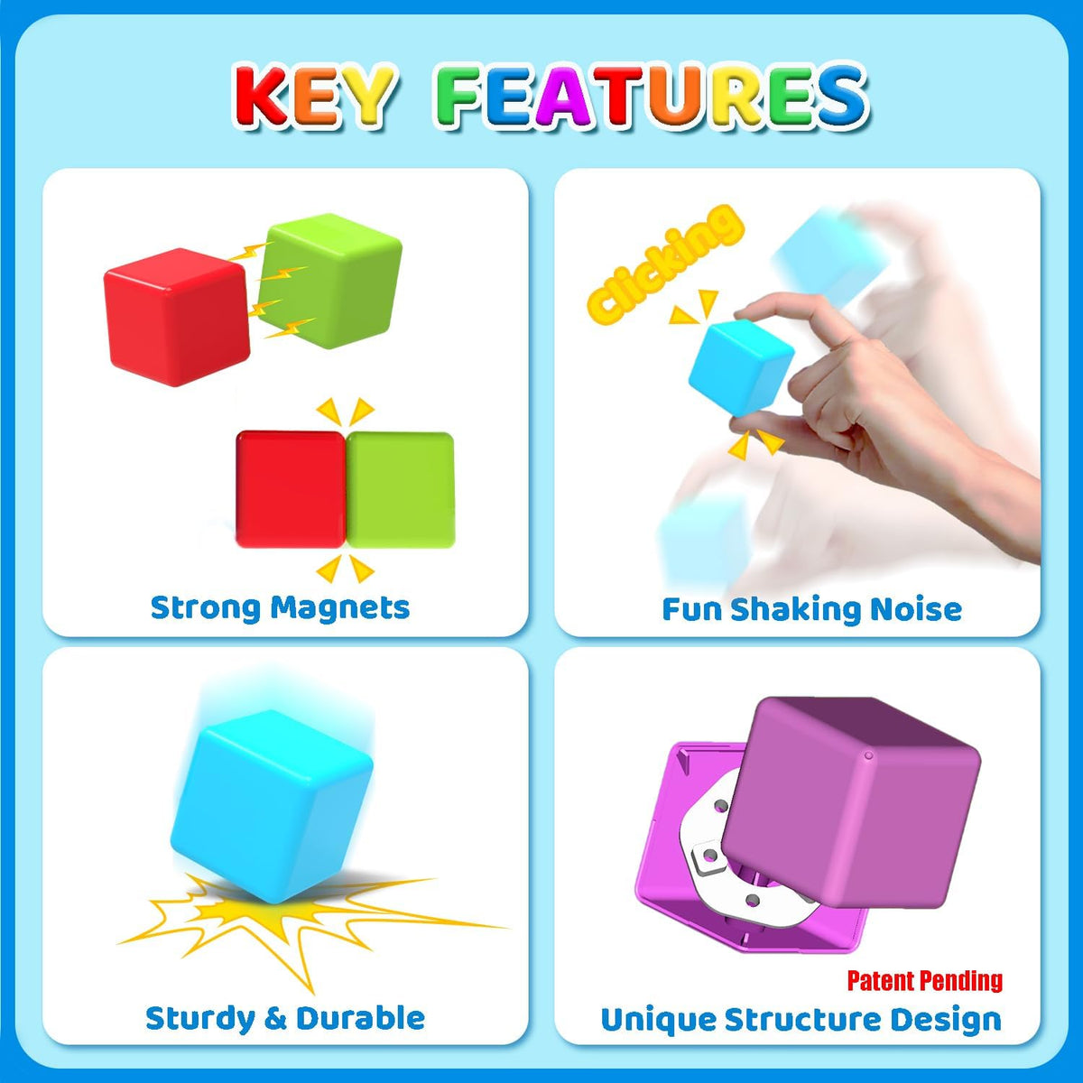 Magnetic Building Blocks Large, 1.65 Inch Stacking Cubes for Toddlers