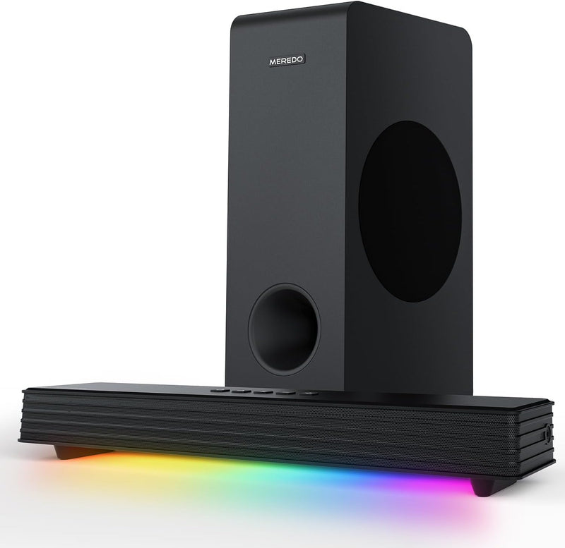 Desktop PC Soundbar with Subwoofer: 15.9" Low-Profile RGB 160W Peak