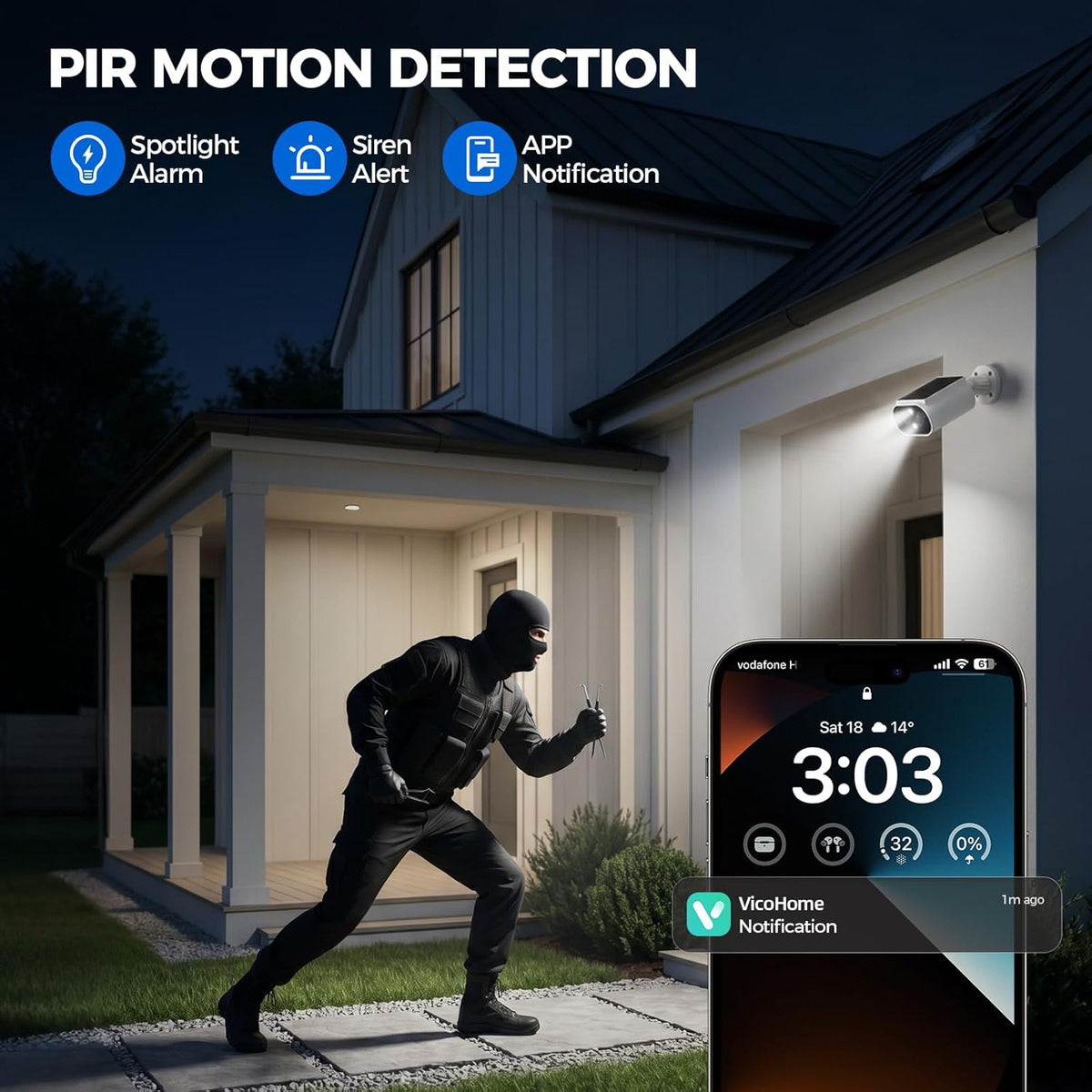 Solar Security Cameras Wireless Outdoor - 2K Night Color Vision Cameras for Home Security, AI Motion Detection, 360° View, Spotlight, 2-Way Audio, Siren, IP67 Waterproof, Sd/Cloud Storage