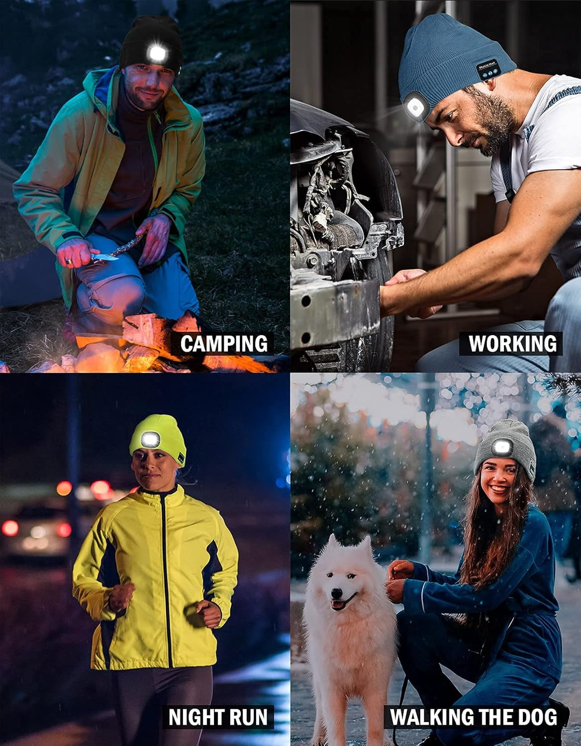 Bluetooth Beanie with LED Light and Headphones, Christmas Tech Gifts