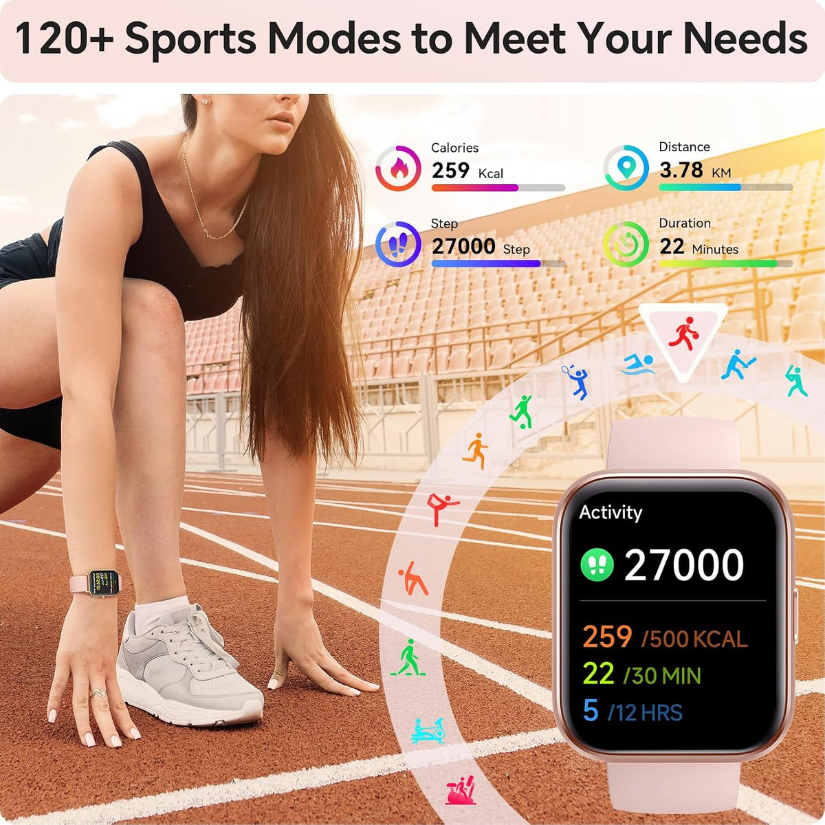 Smart Watches for Women Men, 1.85" Smart Watch Compatible Iphone/Samsung/Android (Answer/Make), Fitness Tracker with Heart Rate/Sleep Monitor, Smartwatch 3ATM Waterproof 120+ Sport Modes, Step Counter