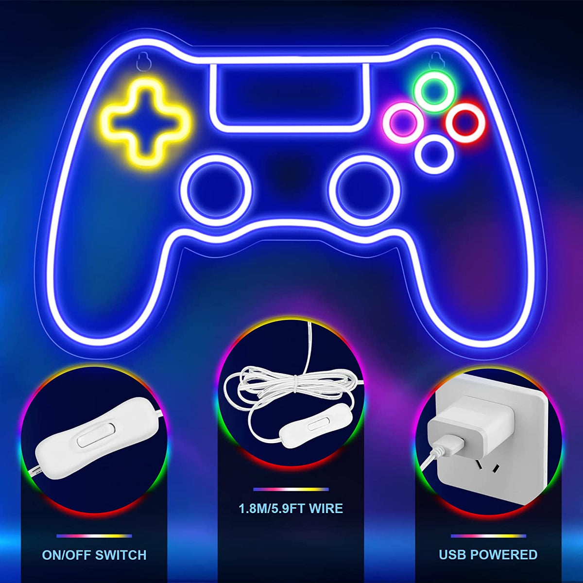 Gamer Neon Sign, Game Controller LED Sign for Gaming Room Decor - Game Neon Sign for Teen Boy Room Decor - Best Gamer Gifts for Boys, Kids