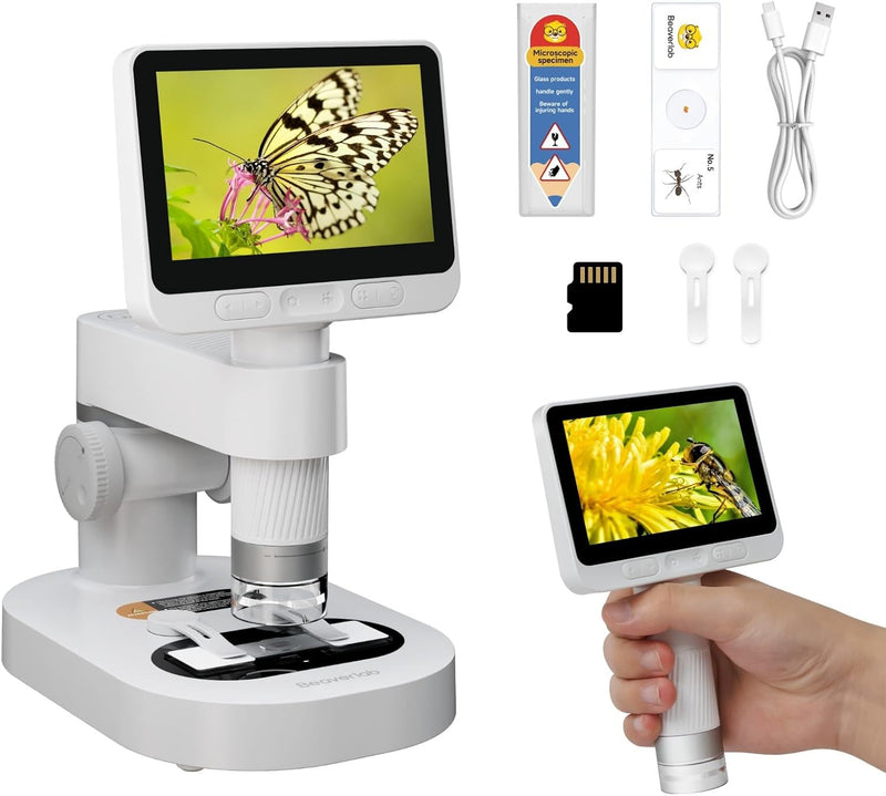 4.0" Microscope for Kids, Handheld Miniscope, 1600X Portable Kids Digital Mini Pocket Microscope for Boys Girls, Educational Science Kit Toys