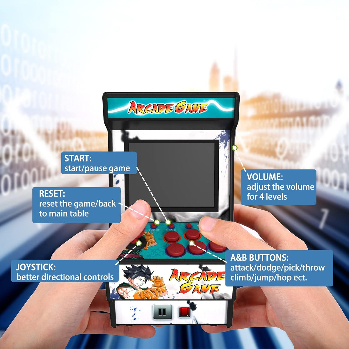Mini Arcade Machine, Built in 156 Classic Retro Games, 2.8 Inch Screen