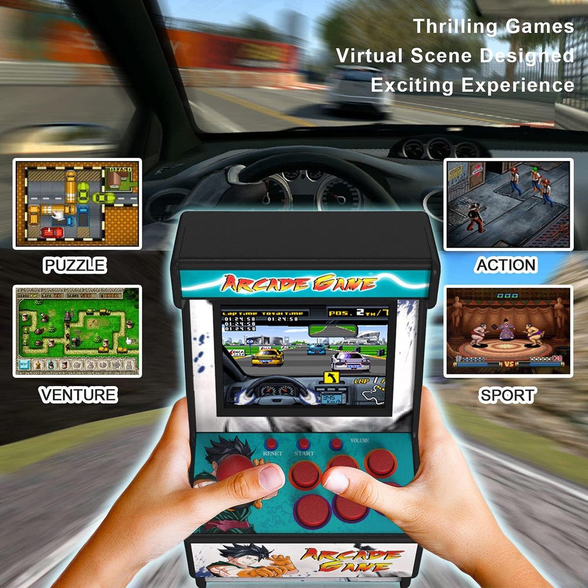 Mini Arcade Machine, Built in 156 Classic Retro Games, 2.8 Inch Screen
