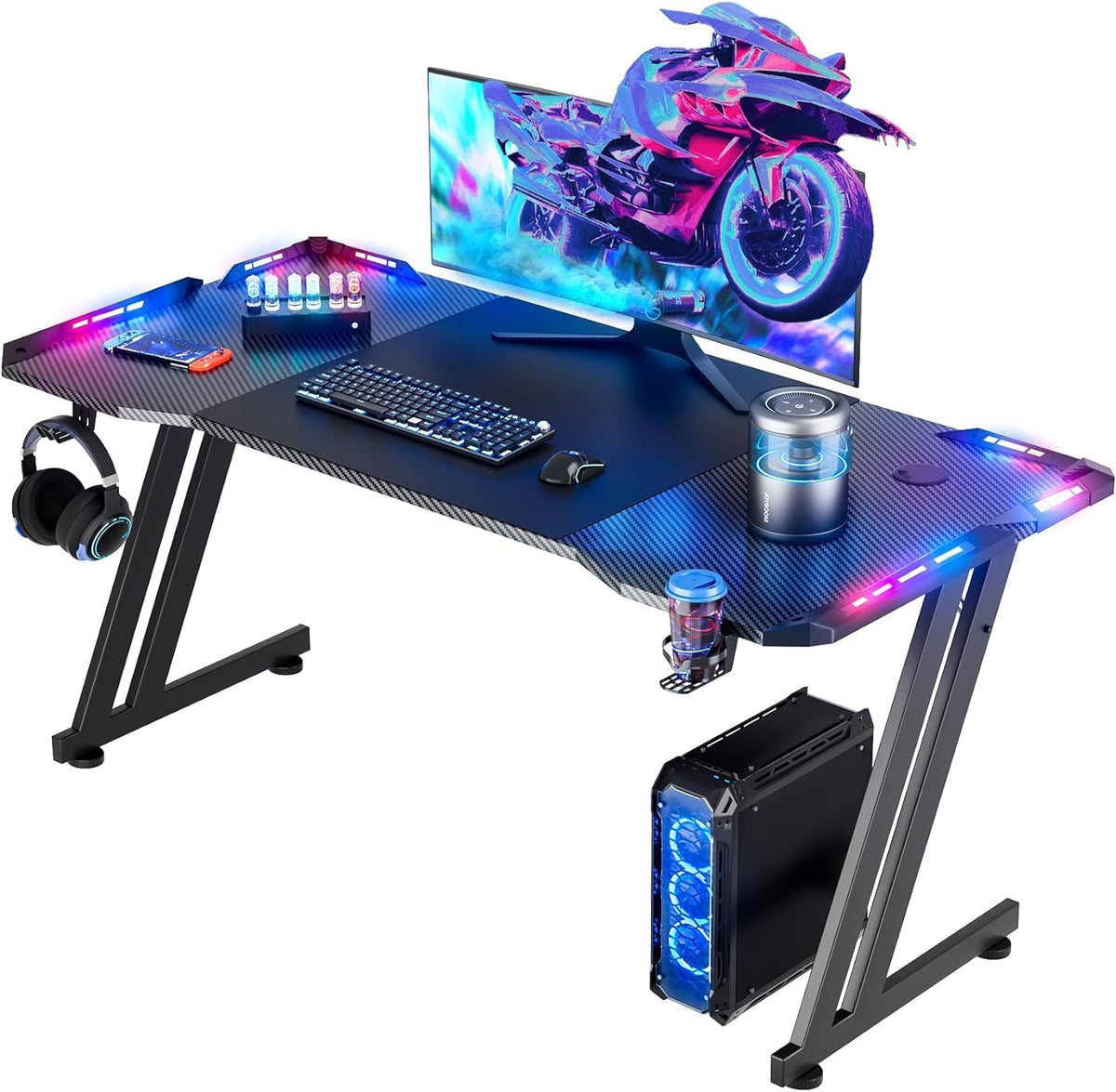 47 Inch Gaming Desk with App-Controlled RGB LED Lights, Black