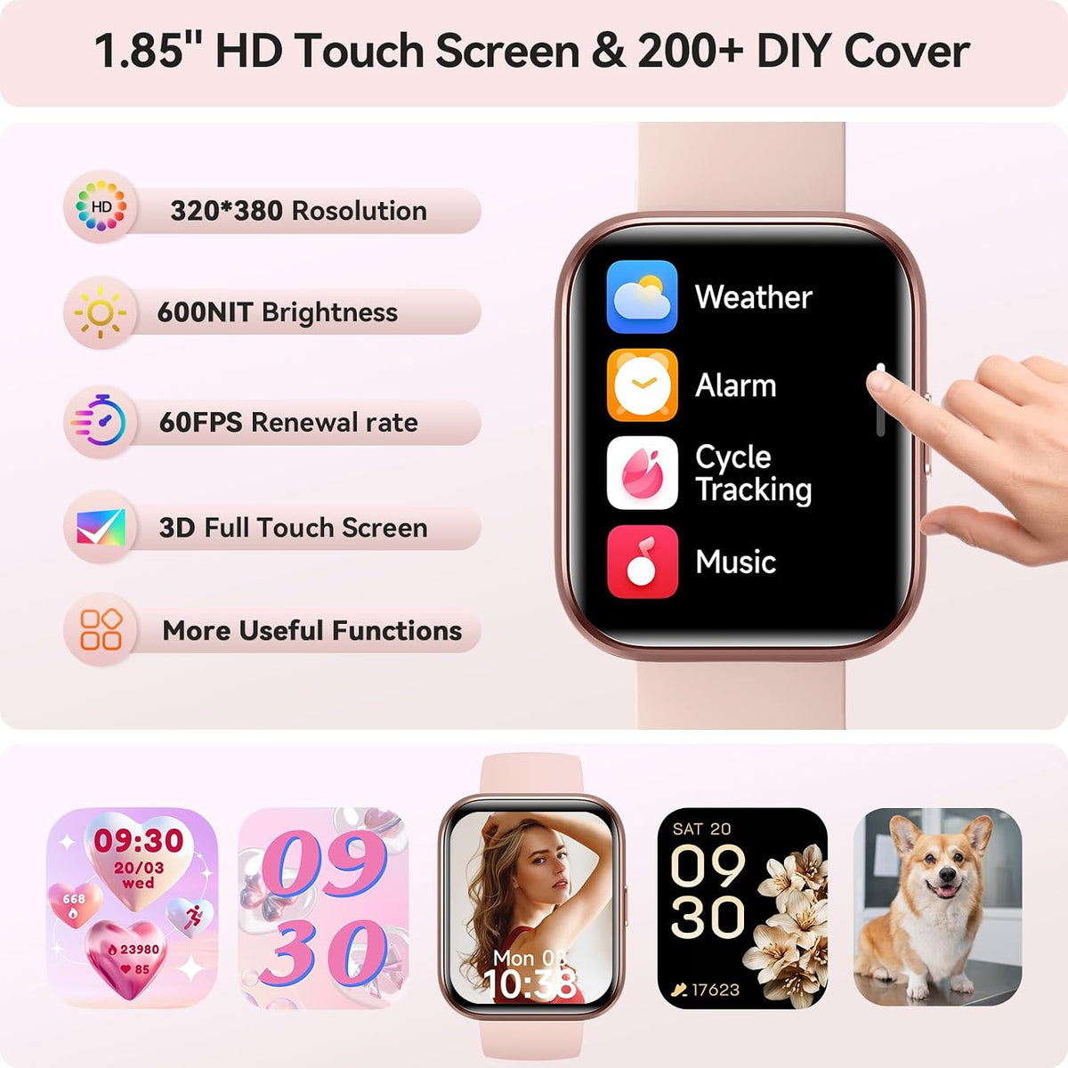 Smart Watches for Women Men, 1.85" Smart Watch Compatible Iphone/Samsung/Android (Answer/Make), Fitness Tracker with Heart Rate/Sleep Monitor, Smartwatch 3ATM Waterproof 120+ Sport Modes, Step Counter