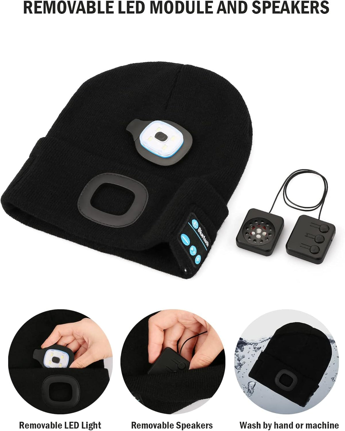 Bluetooth Beanie with LED Light and Headphones, Christmas Tech Gifts