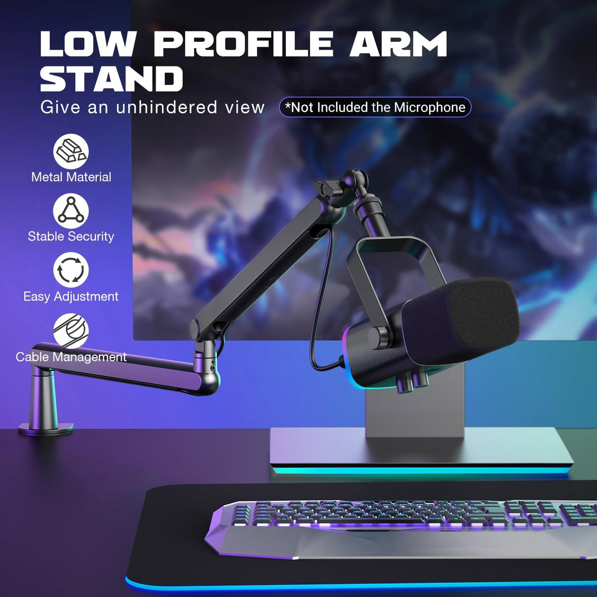 BM88 Low Profile Microphone Boom Arm Stand for Gaming Streaming