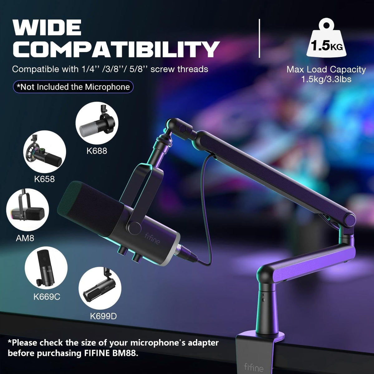 BM88 Low Profile Microphone Boom Arm Stand for Gaming Streaming