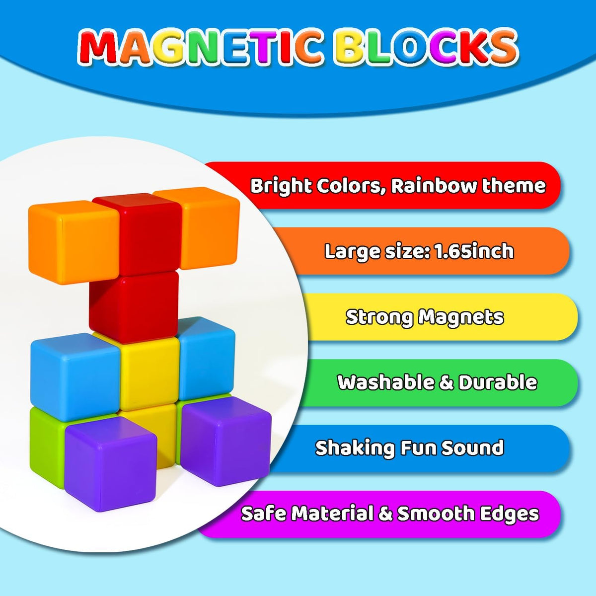 Magnetic Building Blocks Large, 1.65 Inch Stacking Cubes for Toddlers