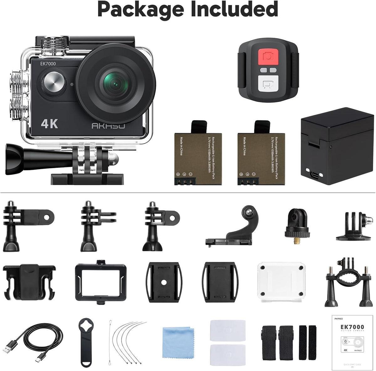 EK7000 4K30Fps Action Camera - 131Ft Waterproof Camera with Remote Control 4X Zoom Ultra HD 20MP Underwater Camera with Accessories Kit