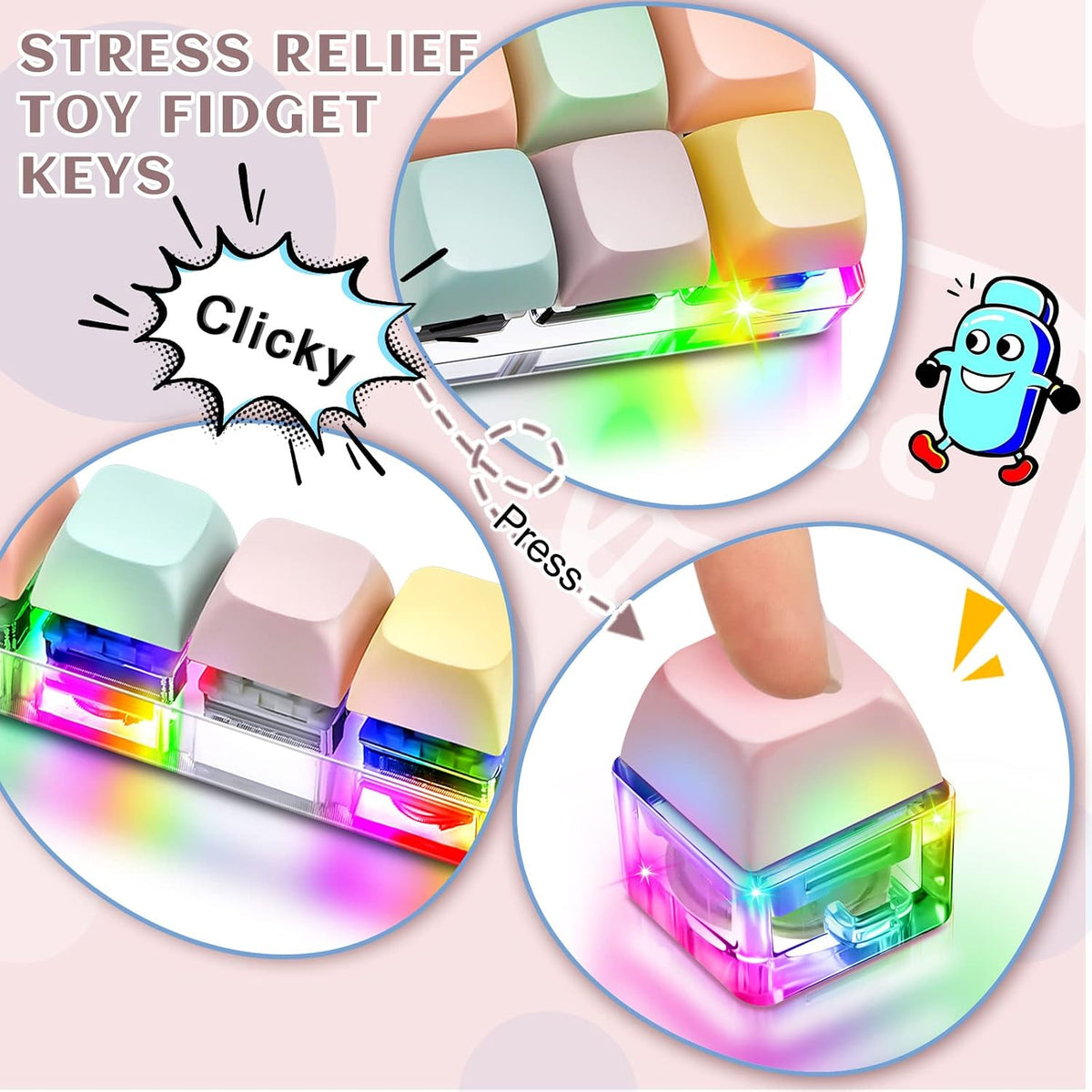 4 Pcs Keyboard Fidget Toy, Macaron Color, Cute