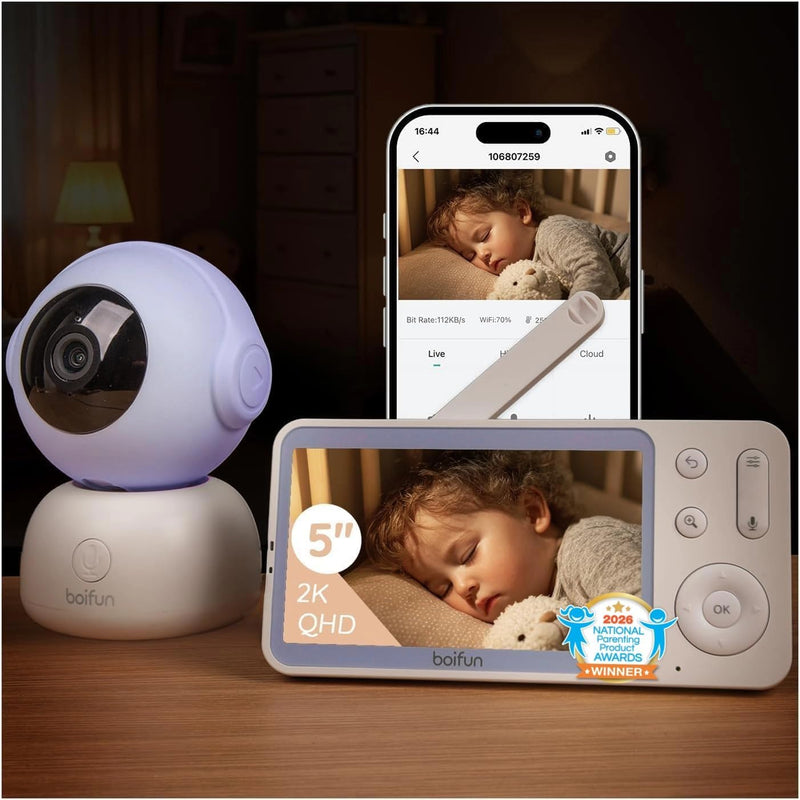 2K Wifi Baby Monitor with App, 5" Night Vision, Safe Encrypted, 2026