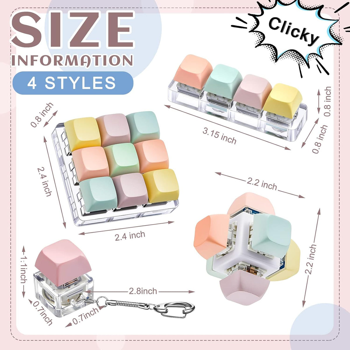 4 Pcs Keyboard Fidget Toy, Macaron Color, Cute