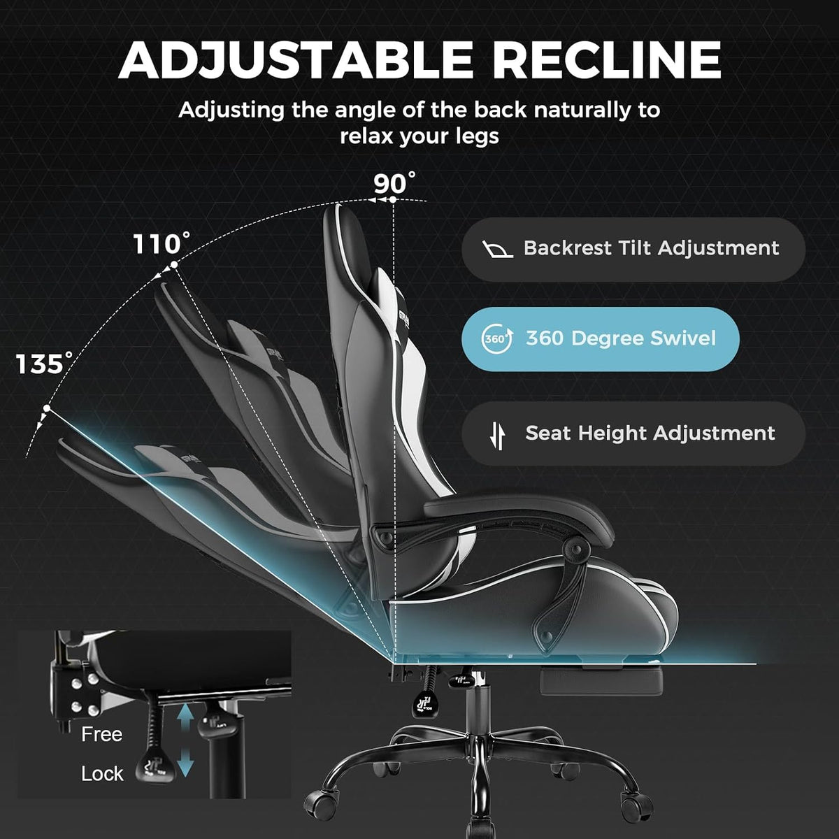 ThroneX Gaming Chair with Footrest & Lumbar Support