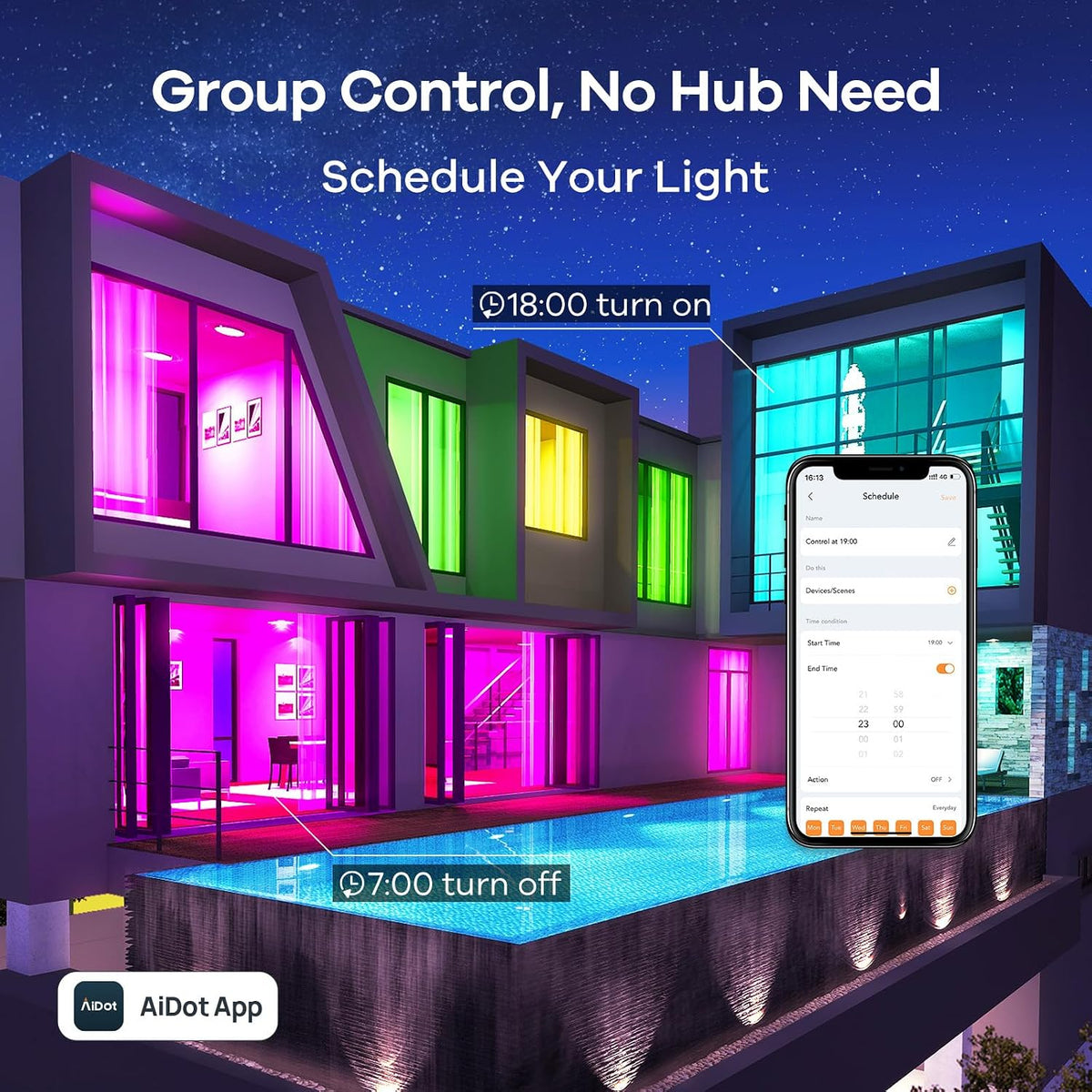 Smart Light Bulbs, Work with Alexa, Google Home, Aidot