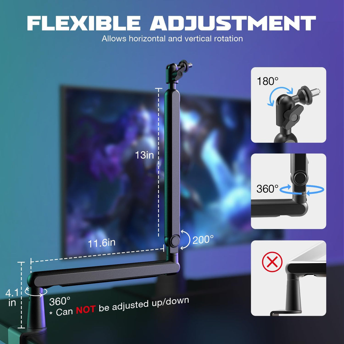 BM88 Low Profile Microphone Boom Arm Stand for Gaming Streaming
