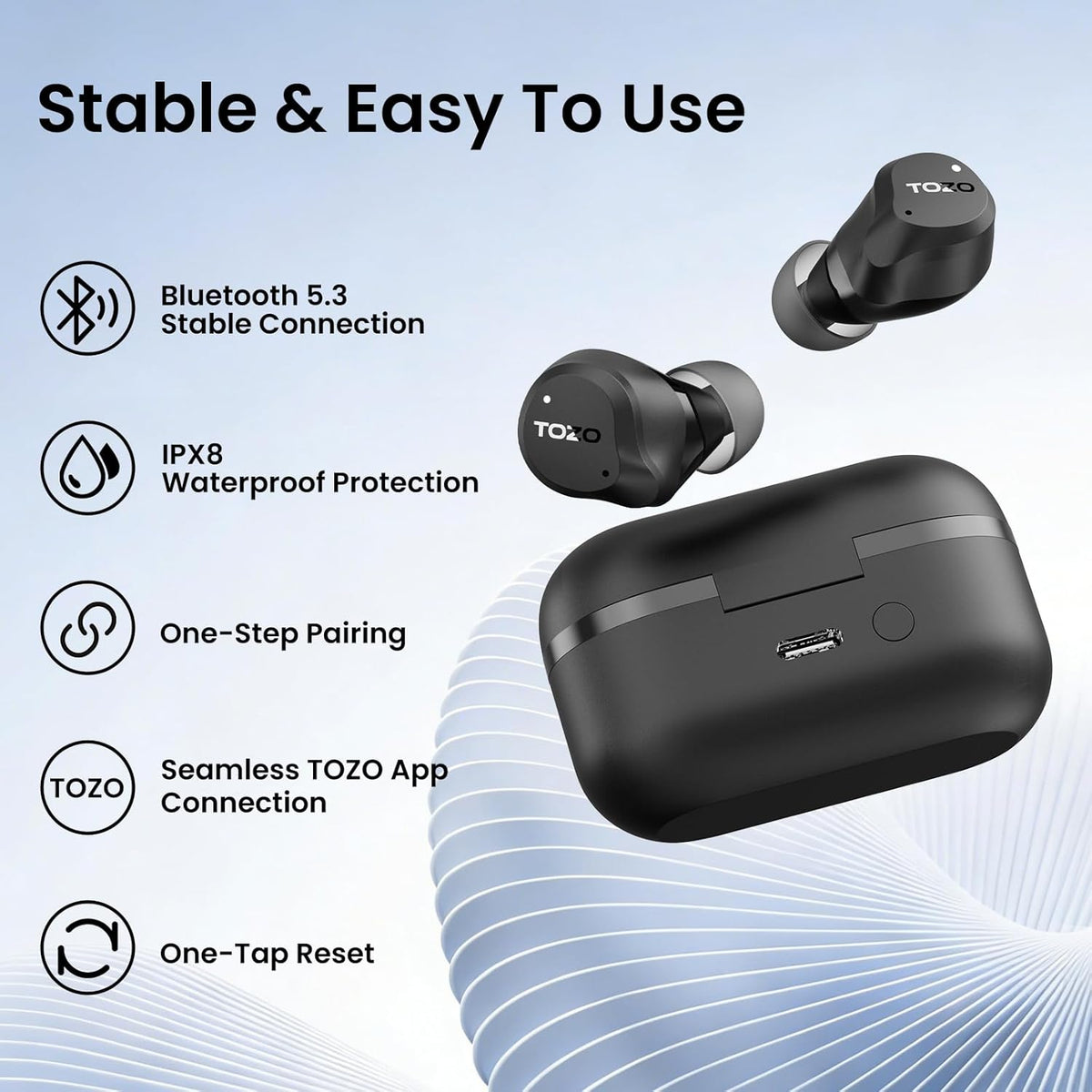 NC9 Hybrid Active Noise Cancelling Wireless Earbuds, 60H, LED Display