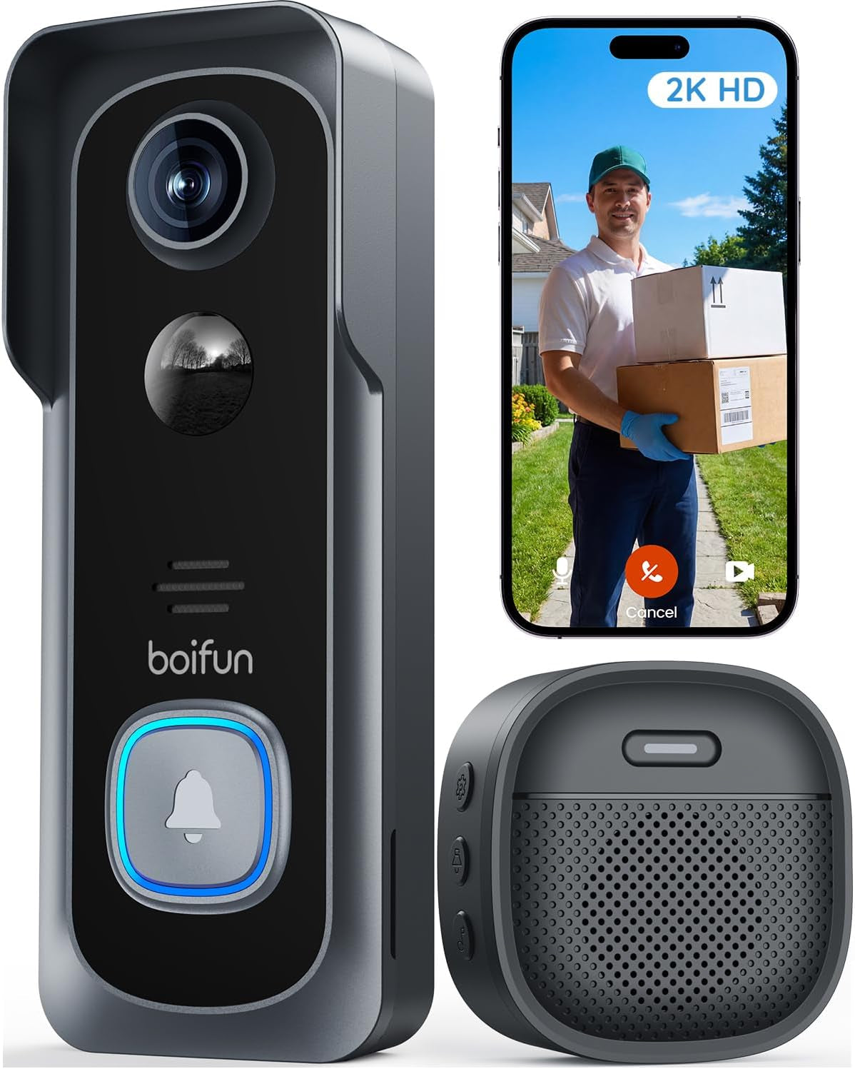 Video Doorbell Camera Wireless – No Subscription Required, 2K HD