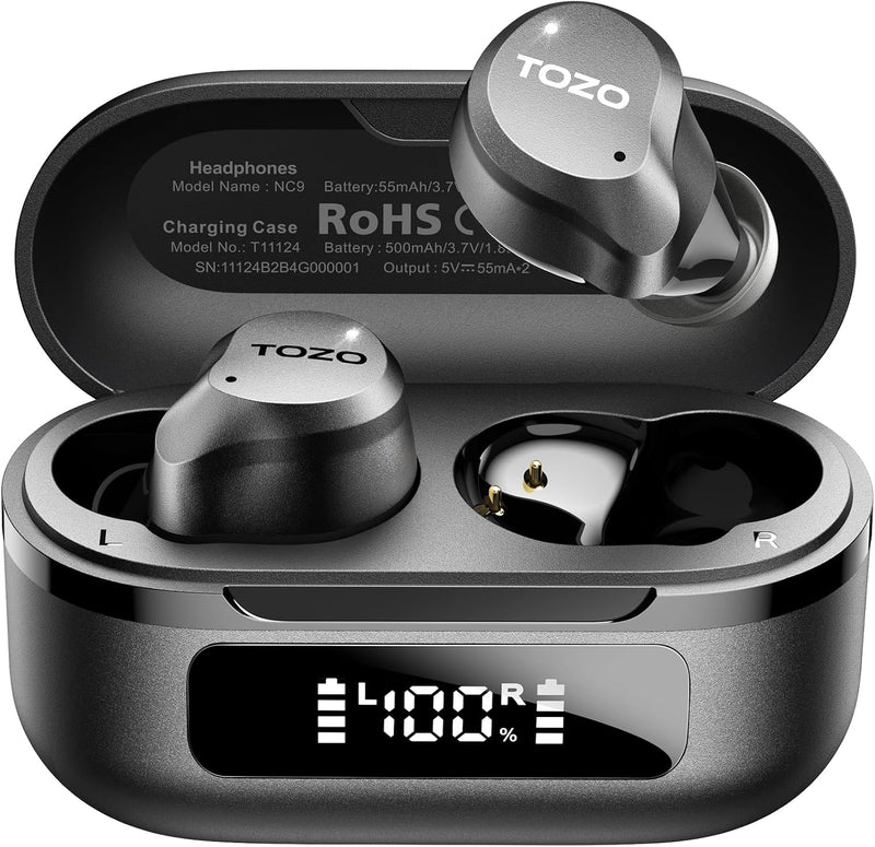 NC9 Hybrid Active Noise Cancelling Wireless Earbuds, 60H, LED Display