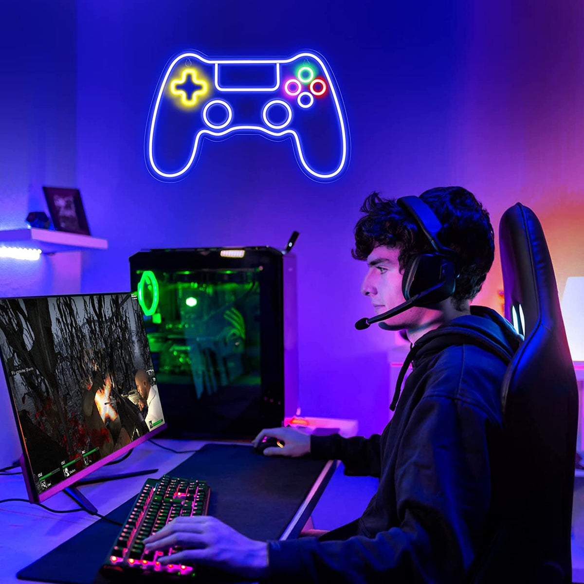 Gamer Neon Sign, Game Controller LED Sign for Gaming Room Decor - Game Neon Sign for Teen Boy Room Decor - Best Gamer Gifts for Boys, Kids