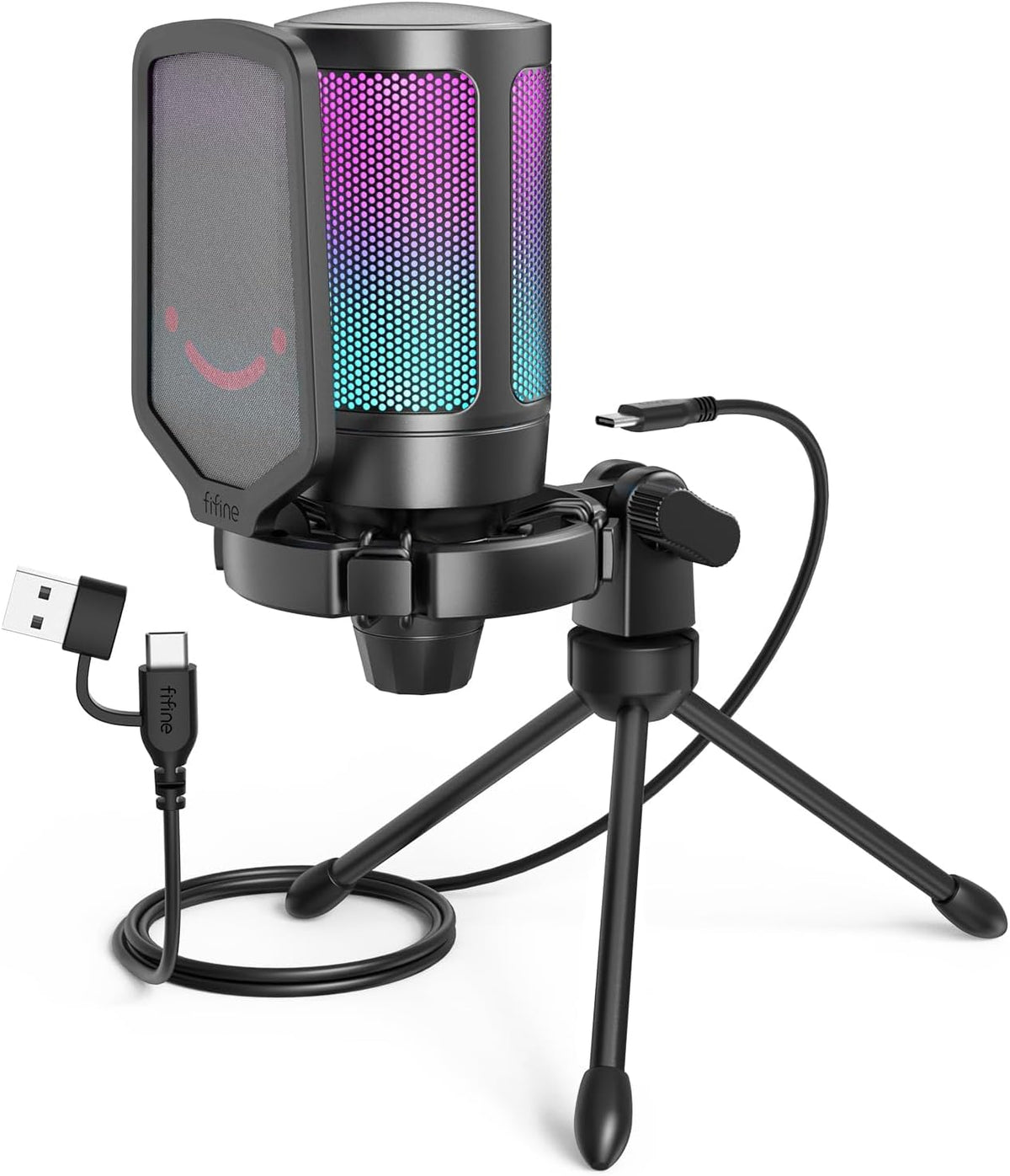 Ampligame A6V USB Gaming Microphone, Condenser RGB Mic for Streaming