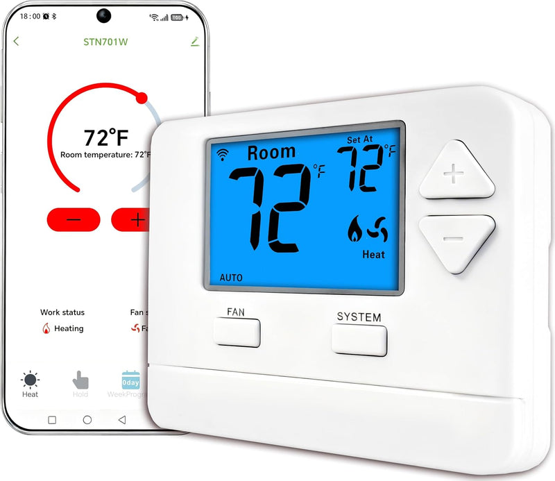 Wifi Thermostats for Home Smart Thermostat Single-Stage 1Heat/ 1Cool, APP Remote Control, 7-Day or 0-Day Programmable. (C-Wire Required)