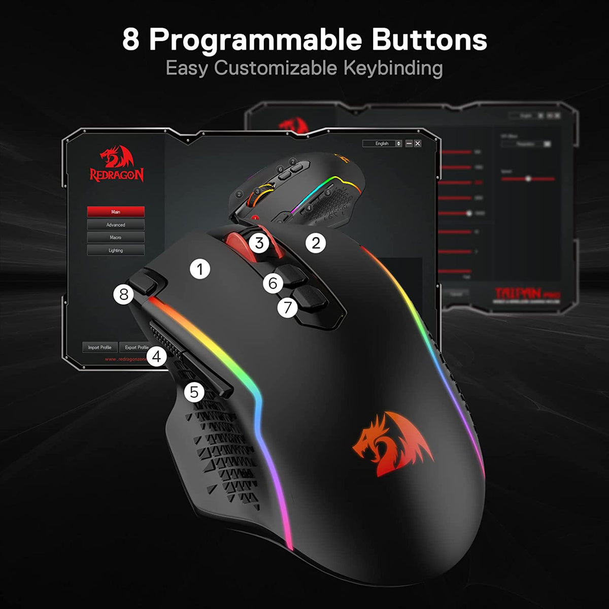 M810 PRO Wireless RGB Gaming Mouse 10000 DPI Remapping Keys